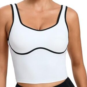 Running Girl White Cropped Tank‎ Top Black Trim Activewear Sporty Athletic XL